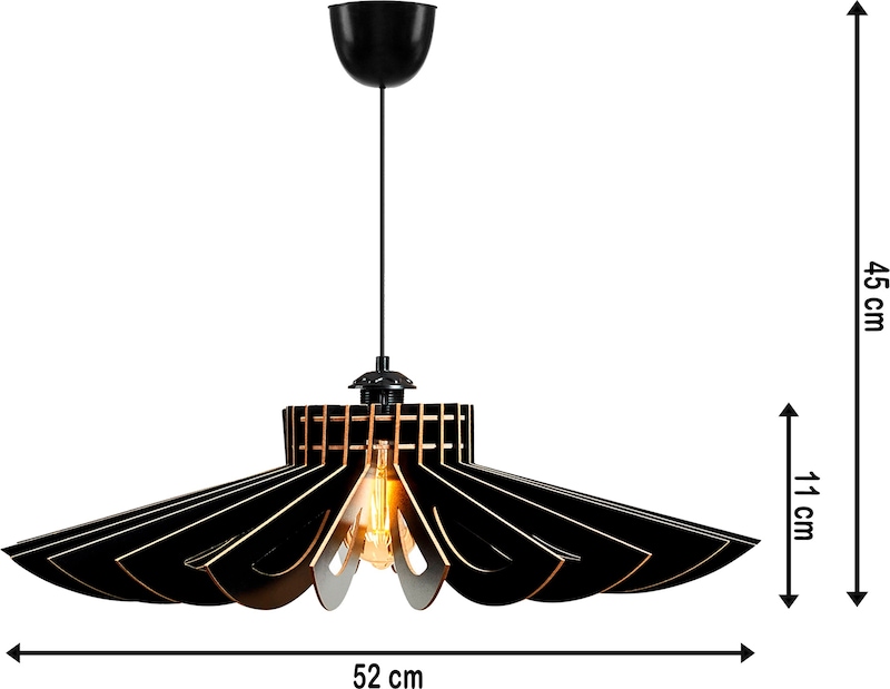 Eine schwarze Pendelleuchte mit Lamellen.