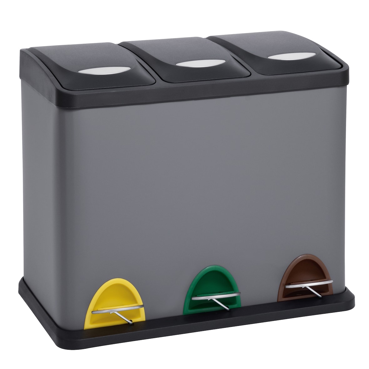 SVITA TC3X20 Treteimer 60 Liter Grau 20L dreifach XXL Abfalleimer 3er-Mülleimer Mülltrennung Küchen-Eimer