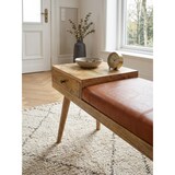 thumbnail of Sitzbank Ziegenleder / Massivholz Bank 100x52x38 cm im Retro Stil, Flur Polsterbank mit Stauraum, Gepolsterte Lederbank Aufbewahrung Braun, Kleine