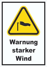 thumbnail of Schild Warnung starker Wind A0 Rückseite selbstklebend