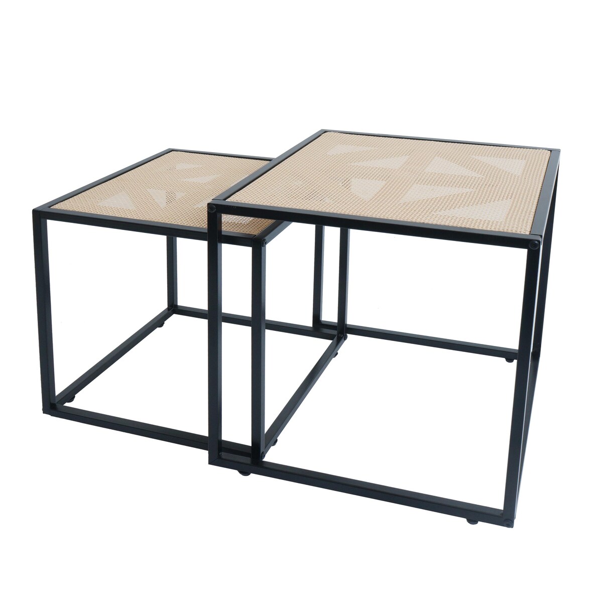 2er-Set Beistelltisch HWC-N88, Kaffeetisch Wohnzimmertisch Loungetisch, Geflecht Rattan-Optik