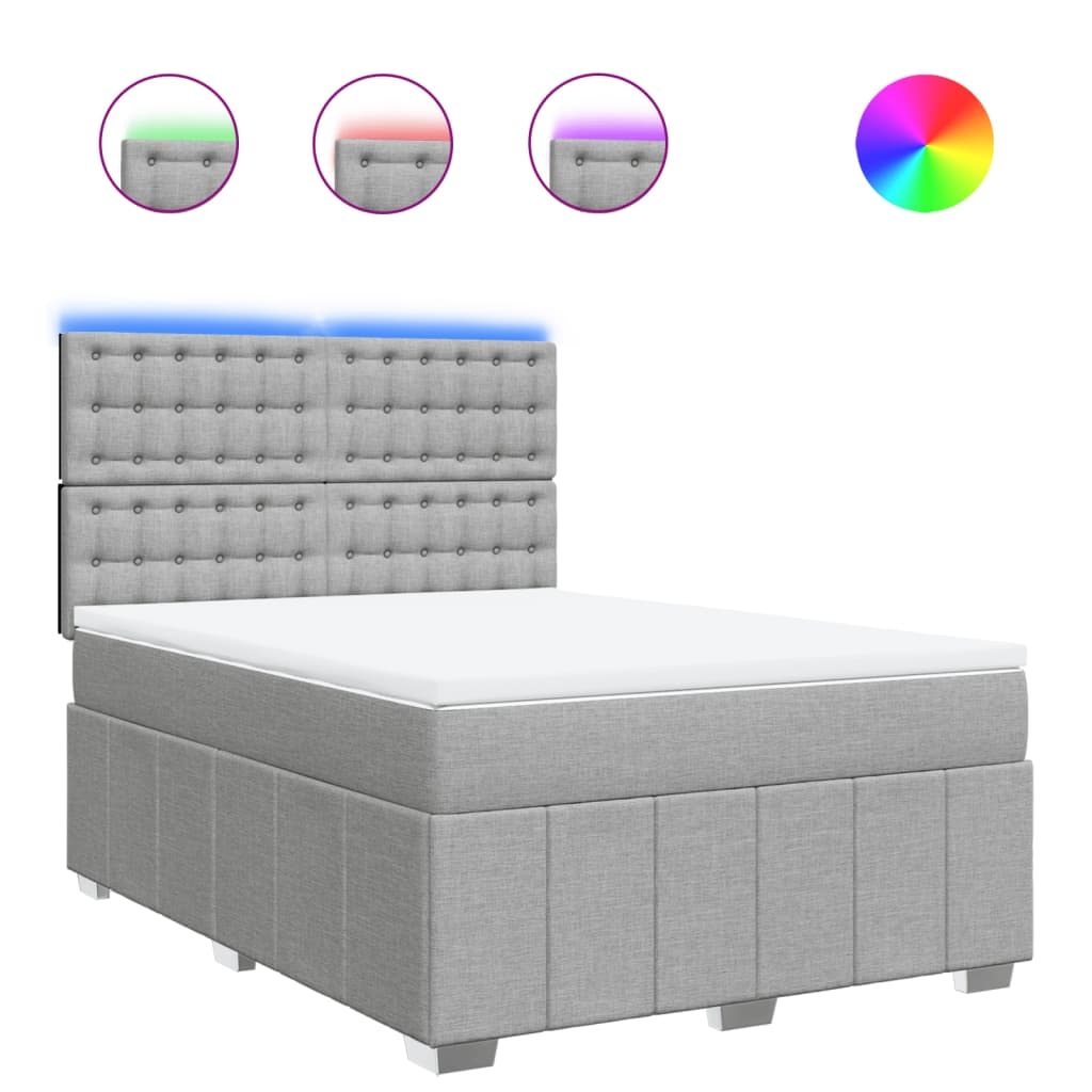 vidaXL Boxspringbett mit Matratze Hellgrau 140x190 cm Stoff