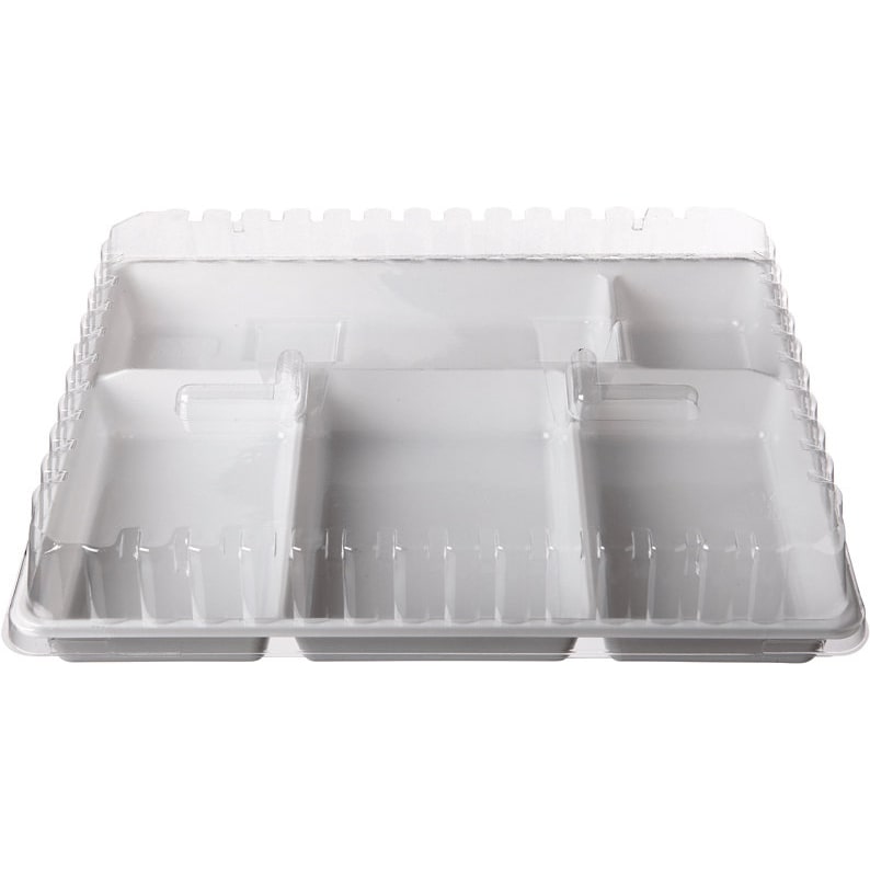 Plateau repas 5 compartiments en plastique blanc sans le couvercle COPL5C - vendu par 200 U - 18,8 x 14,4 x 5,4 cm -Kaliptis