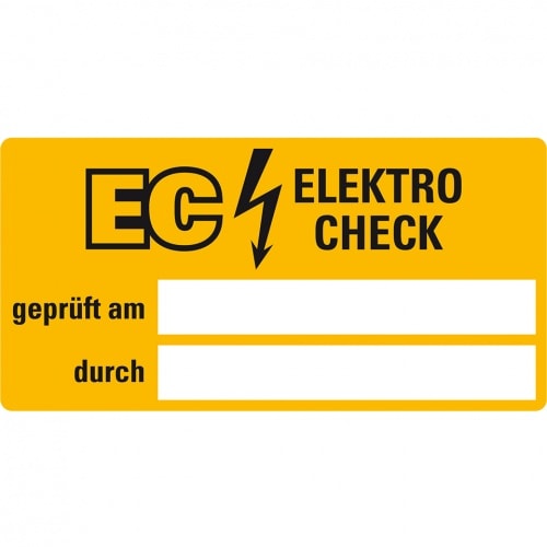 Aufkleber I Prüfplakette Elektro Check geprüft am..., gelb/schwarz, Folie, 50x25mm, 8/Bogen