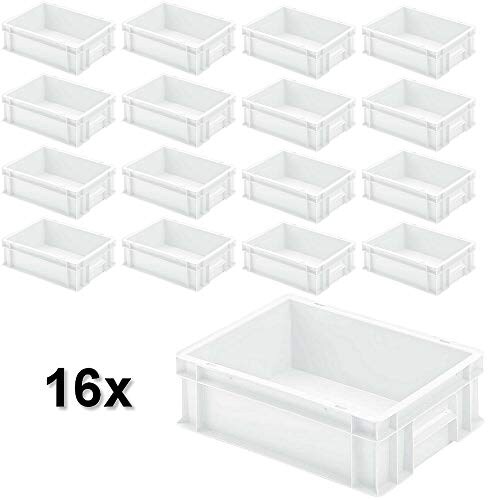 16x Euro-Stapelbehälter mit 2 Griffleisten, LxBxH 400x300x120 mm, 11 Liter, weiß