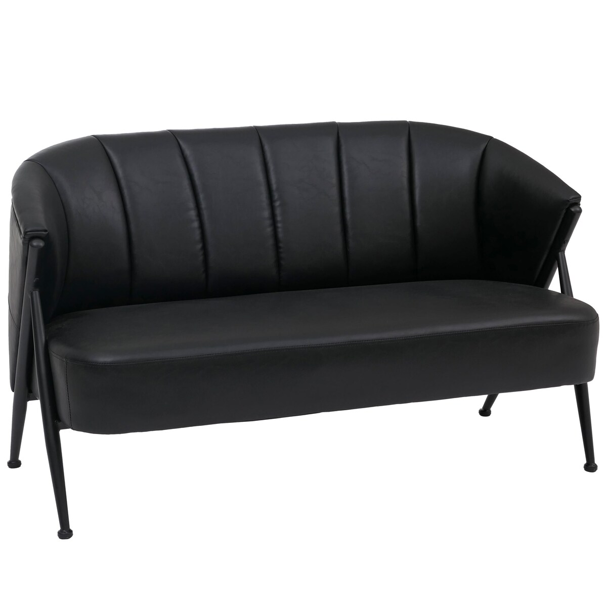 Mendler 2er-Sofa HWC-P30, Zweisitzer Polster-/Lounge-Sofa Couch Vintage Retro Industrial Metall Kunstleder ~ schwarz