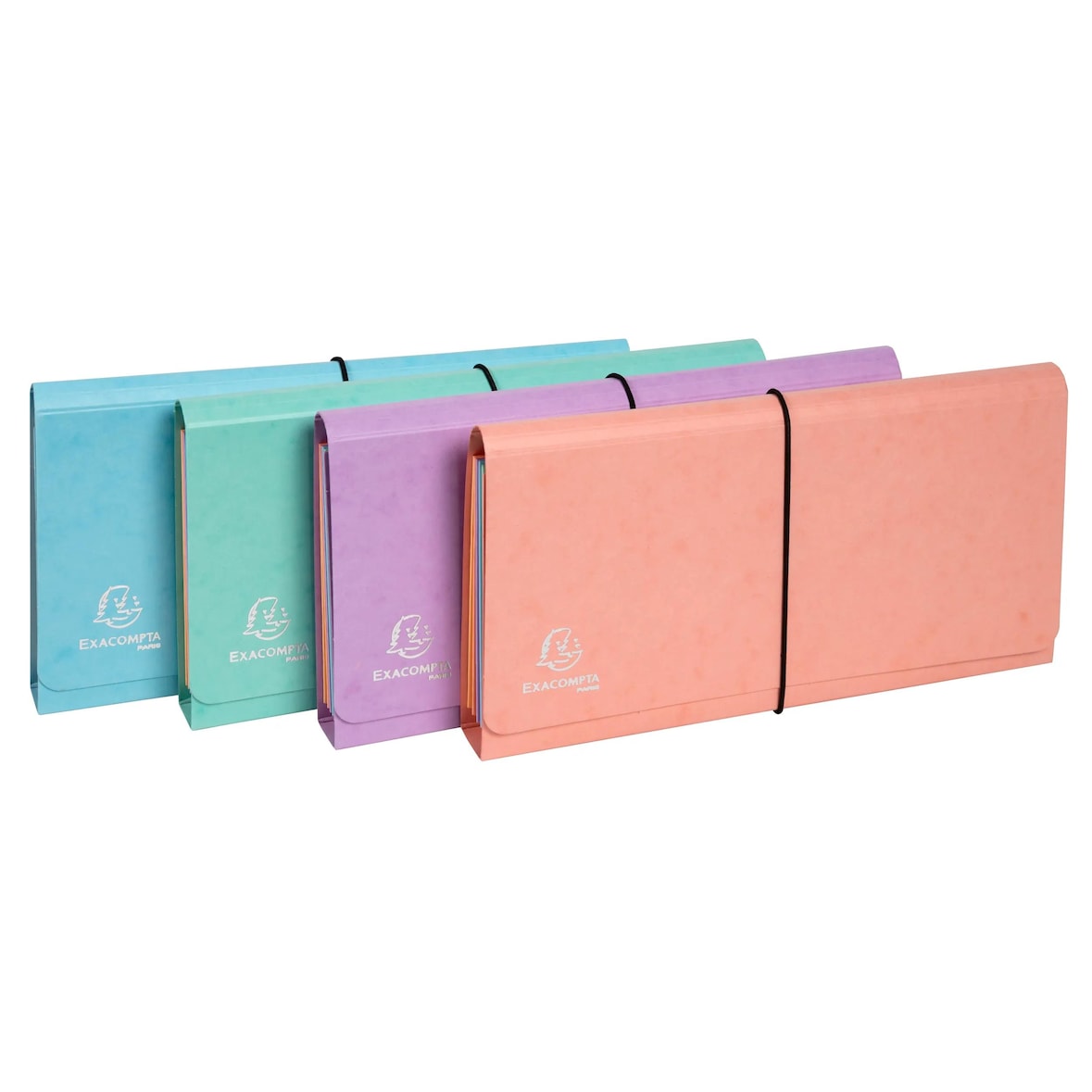 Exacompta 58660E 4x Fächermappe mehrfarbig aus Karton, 6 Fächer, Serie Aquarel - 26x13cm - Farben sortiert