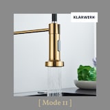 thumbnail of KLARWERK® Bernd | Gastronomie Küchenarmatur Gold gebürstet mit Feder | Edelstahl Wasserhahn Küche | Mischbatterie 360° drehbar |Hochdruck 2 Anschlüsse