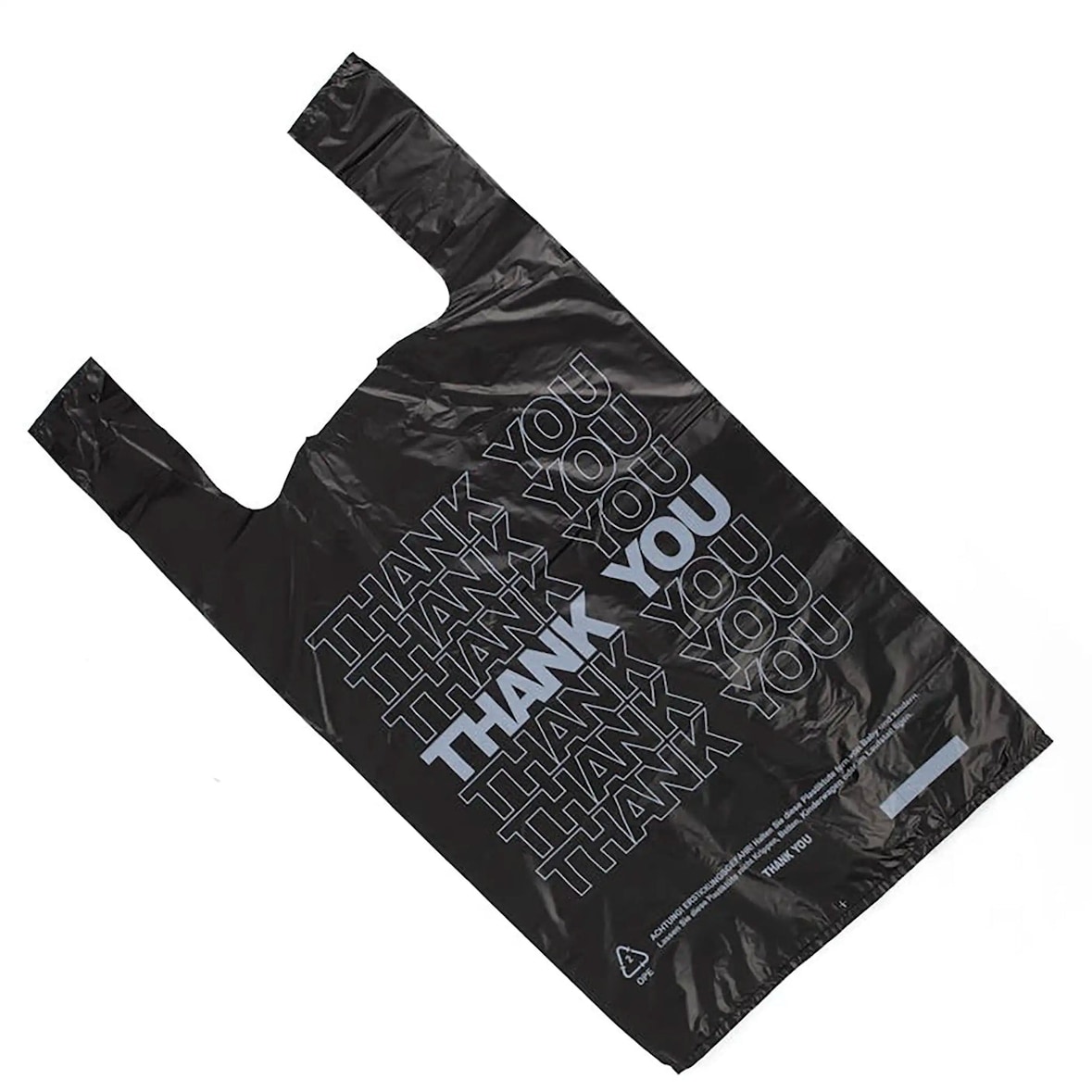 RyanPack Hemdchen-Tragetaschen MDPE 28+14x48 cm Schwarz 15µ – 2000 Stück (4x500) – Thank You T-Shirt Bags