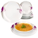 thumbnail of 12tlg Tafelservice Viola Porzellan 6 Personen Speiseteller Suppenteller Blumen