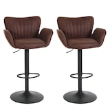 thumbnail of Set di 2 sgabelli da bar HWC-M67, sgabello da bar, con bracciolo poggiapiedi girevole tessuto/tessuto ferro FSC® ~ marrone scuro piede nero