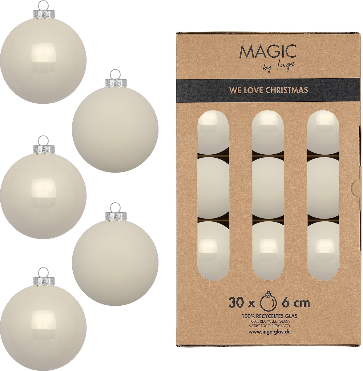30 Weihnachtskugeln Glas 6cm matt & glänzend Christbaumkugeln Weihnachtsbaumkugeln Weihnachten Christbaumschmuck Weihnachtsbaumschmuck Blanched Almond