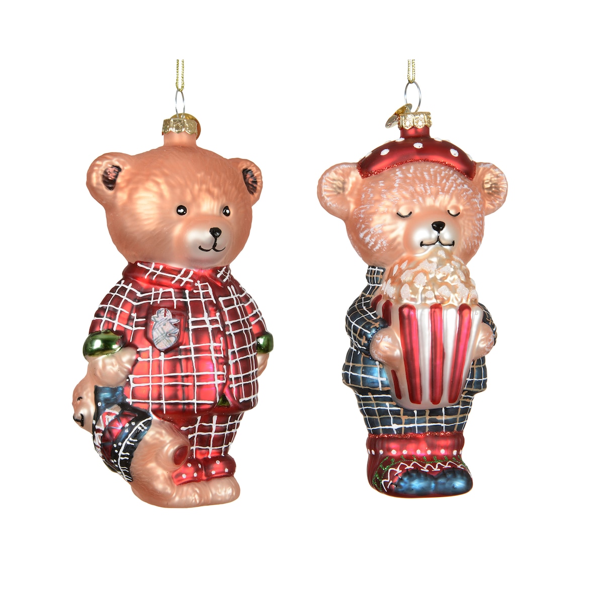 1 Christbaumschmuck Glas 13cm Teddy in Pyjamas Figur zum Aufhängen - Weihnachtsbaum Anhänger Weihnachten Weihnachtsbaumschmuck mundgeblasen Tiere Bär