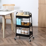 thumbnail of Carrito auxiliar con ruedas de 3 niveles carrito de cocina con 3 cestas de acero y 1 placa de cubierta para comedor sala baño 45x31x79,4 cm negro