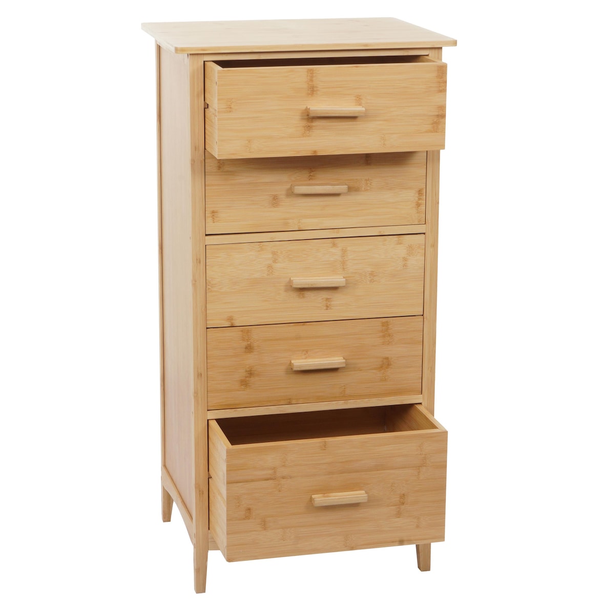 Bamboe ladekast HWC-M24, badkamermeubel kast dressoir badkamermeubel plank, 5 laden, 100x50x40cm