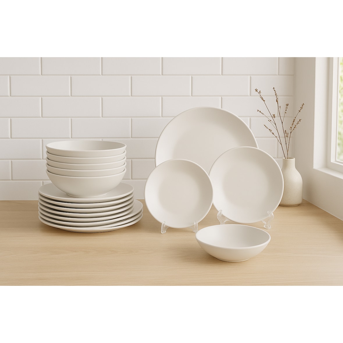 Luzzo® Serviesset Aland 6 persoons Aardewerk - 18-delig met Pastaborden - Mat Wit