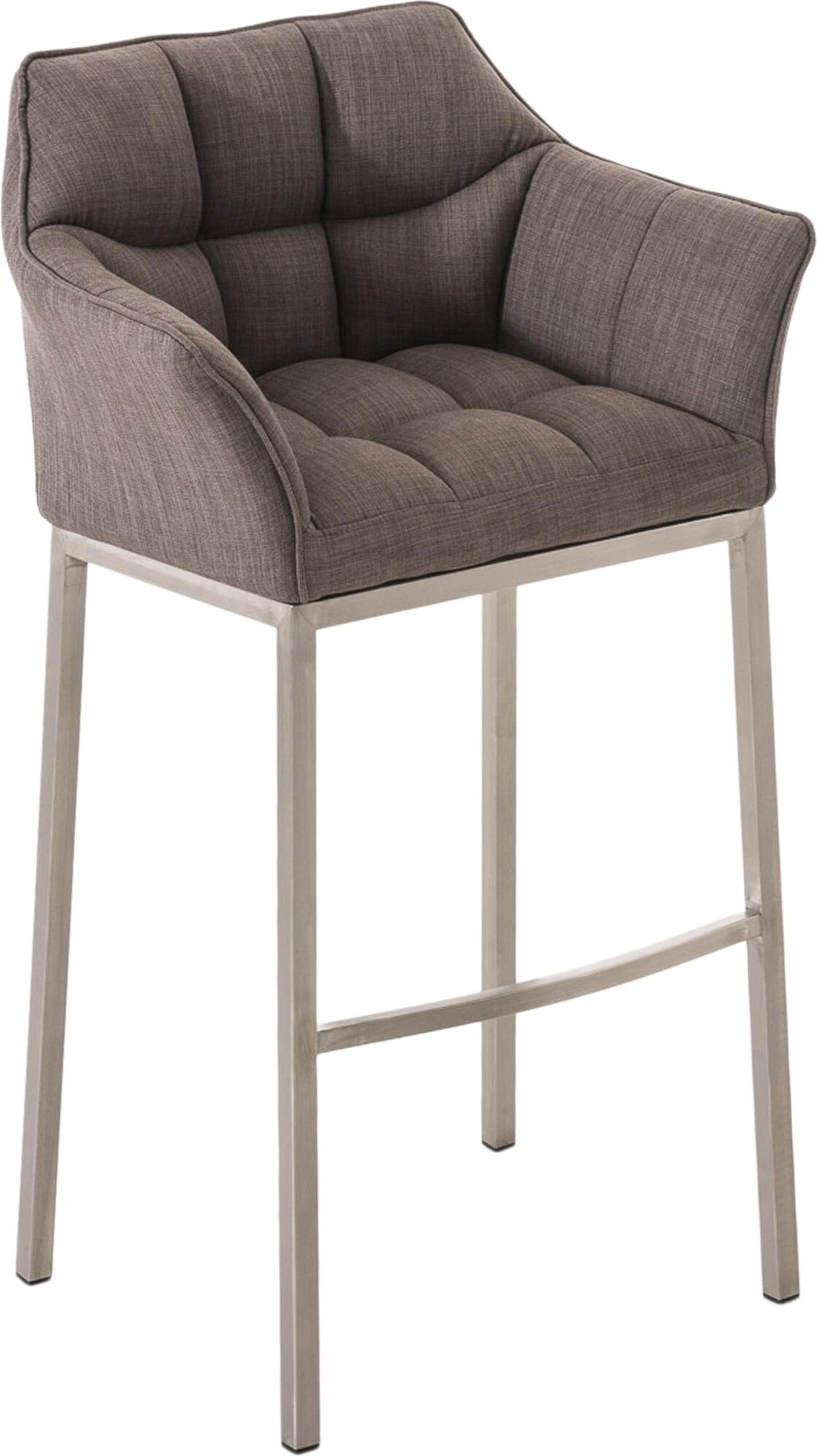 Barhocker GIBEL - Stoff Grau 64x48x110 cm Silber | Barstuhl Mit Lehne Tresenhocker Tresenstuhl Kneipenhocker Kneipenstuhl