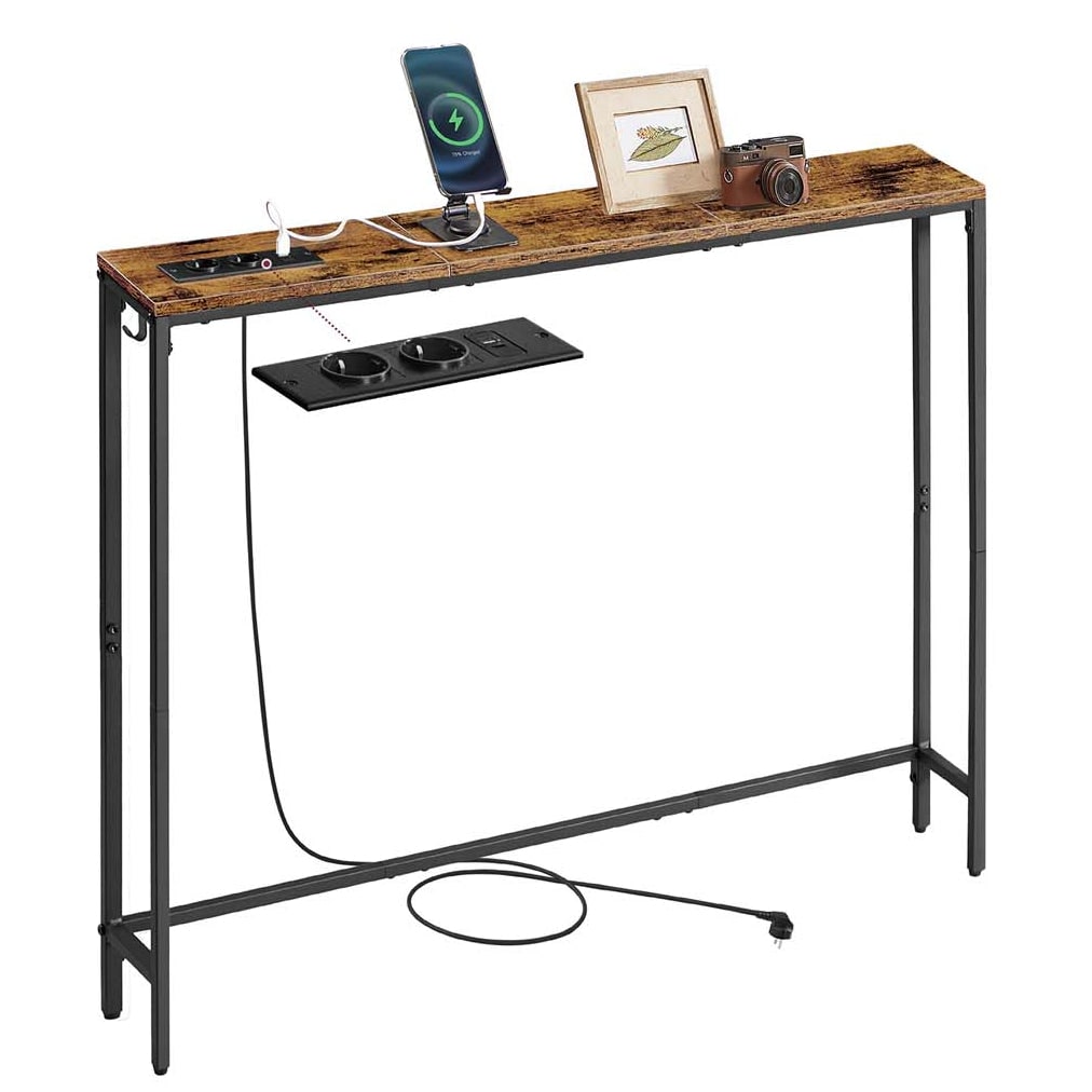 Helloshop26 - Mesa de apoio com régua de tomadas mesa lateral 15 x 100 x 80 cm 1 gancho fácil montagem para hall de entrada/sala de 12_0007501