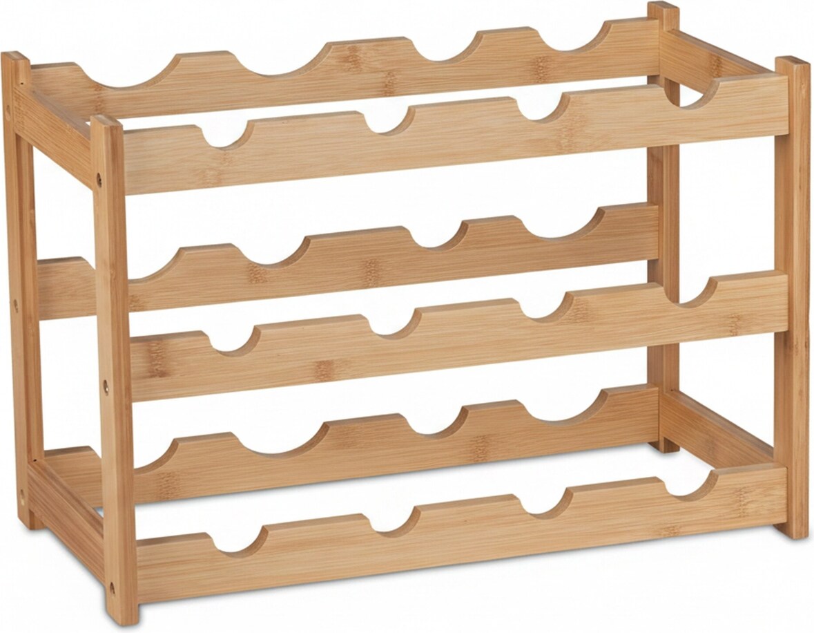 Relaxdays Weinregal, 12 Flaschen, Bambus, HxBxT: 30 x 45 x 23,5 cm, Weinhalter stehend, Küche & Bar, Weinständer, natur