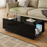 thumbnail of LED Couchtisch mit Glasplatte, Hochglanz & Matt-Design, moderner Kaffeetisch mit Stauraum, Schubladen & Bluetooth-Licht, 105x50x35 cm, Schwarz