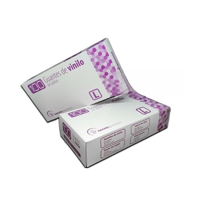 Luva de vinil transparente, tamanho L, Caixa com 10 estojos de 100 luvas.. Modelo: GVO003