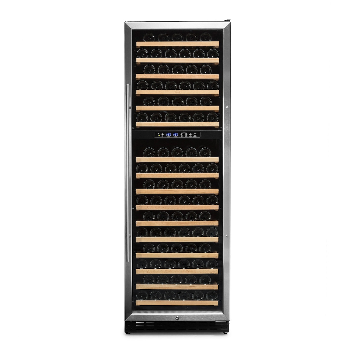 Vinoteca Vinobox 168 2T inox 168 botellas 2 temperaturas, de 5º a 10º y de 10º a 18ºC, 210 W, 16 baldas de madera extraíble