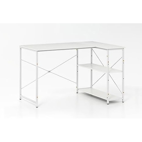 Nome prodotto: COSTWAY Scrivania a L, Scrivania Angolare Reversibile con Scaffale Regolabile e Struttura in Metallo, Scrivania in Legno per Computer