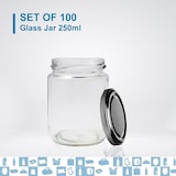 thumbnail of 100 frascos 250ml com tampa preta. Ideais para compotas, doces, mel e casamentos.