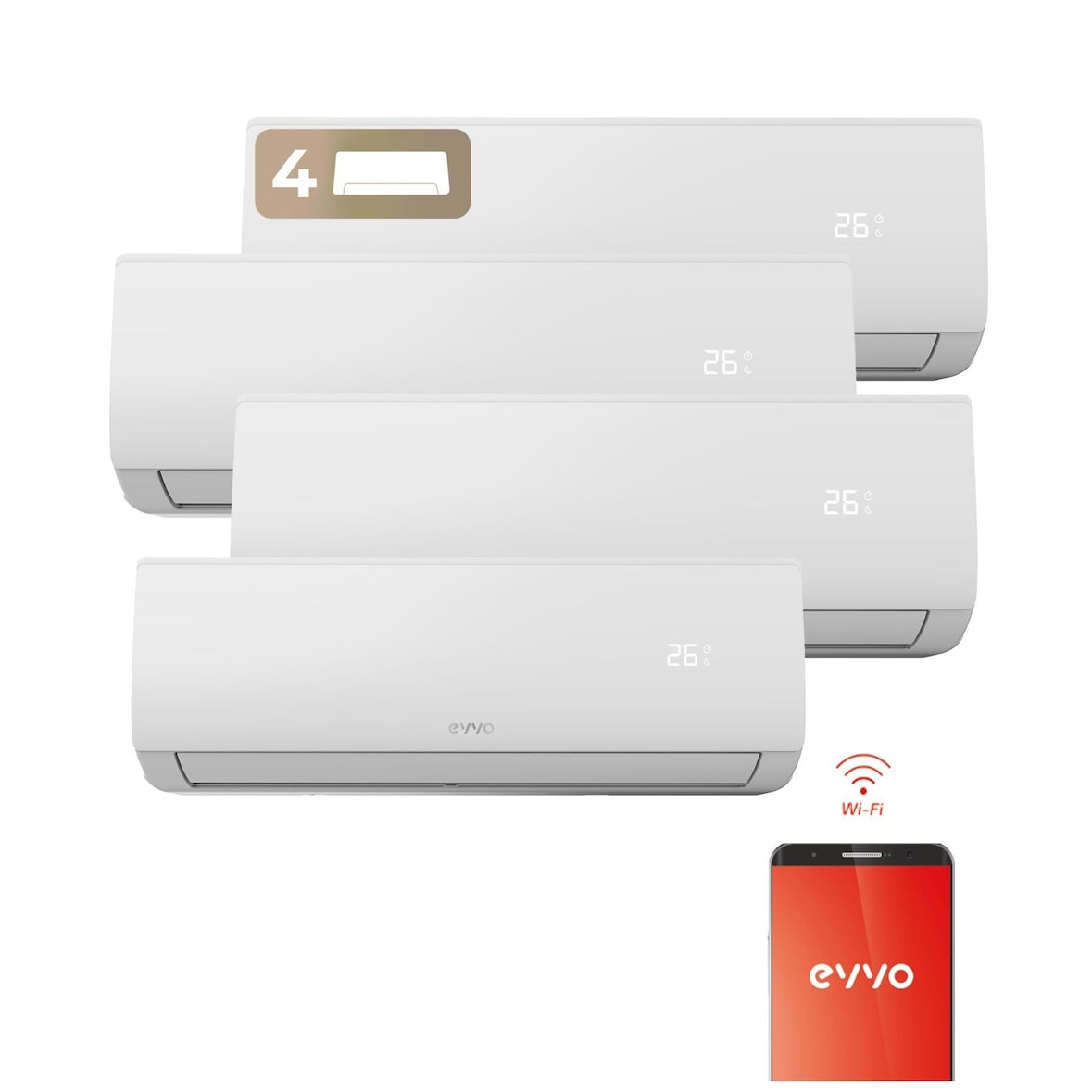 EVVO Aire Acondicionado Split CLIMA Multi 4x1 | Conectividad WiFi | Eficiencia A++ | Sistema inverter | 9000 + 9000 + 9000 + 12000 BTU