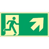 thumbnail of Schild Notausgang rechts aufwärts, ISO 7010, Alu, nachleucht., 160-mcd, 400x200 mm