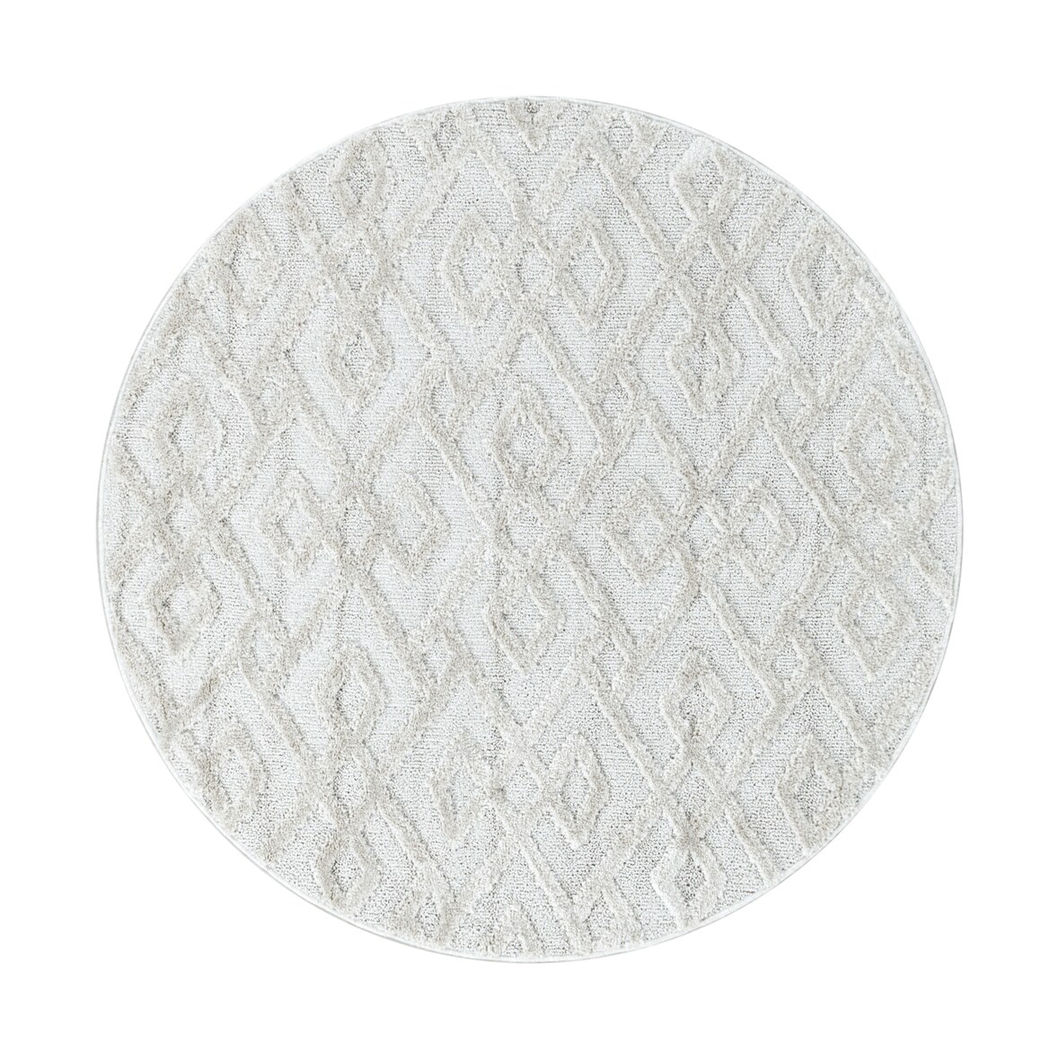 Teppich Wohnzimmer 3D Geometrisch Modern Waschbar Strapazierfähig Esszimmer OEKO-TEX Rund Creme 200x200 cm – GENF von Kadima Design