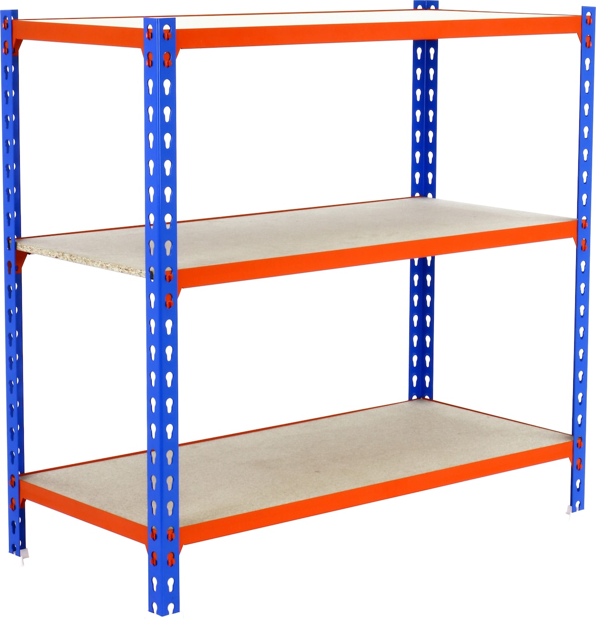 SimonRack Schwerlastregal 900x900x500 mm, 3 Ebenen, Holzböden, 150 kg Tragkraft pro Ebene, Blau/Orange - Maderclick