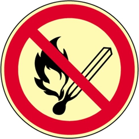 Aufkleber Feuer, offenes Licht u. Rauchen verb. ISO 7010, Folie, nachl., 160-mcd, Ø 200 mm