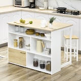 thumbnail of Moderner ausziehbarer Bartisch für 2 Personen, MDF mit 4 offenen Regalen & Schrank, 116 x 79,5 x 91 cm, Weiß & Holzoptik