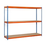 thumbnail of SimonRack Industrieregal, 2000x1800x450 mm, 400 kg am Biegepunkt, 3 Holzböden, Garagenregal, Blau/Orange/Holz- Ecoforte
