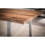 thumbnail of Küchentisch Massivholz Design | 140x80 cm Akazienholz mit Baumkante | Goldbraun-Chrom | Industriedesign | Tarn Kollektion | Kadima Design