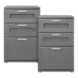 thumbnail of ML-Design Nachttisch 2er Set Grau, 3 Schubladen mit Glaseinsatz, 40x60x38 cm, Holz Nachtschrank Nachtkonsole Kommode