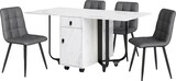 thumbnail of Essgruppe Set mit Esstisch und 4 Stühlen 150x80x76 cm klappbarer Küchentisch MDF Tischplatte Weiß Metallbeine Polsterstühle mit Rückenlehne