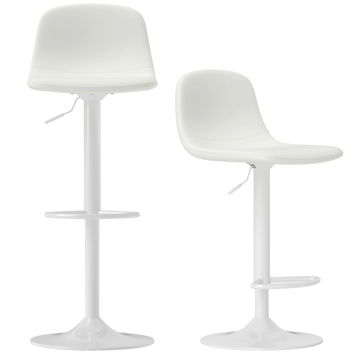 HOMCOM juego de 2 taburetes altos de cocina regulable en altura 84-104 cm con respaldo y reposapiés tapizado en PU giratorio en 360° blanco