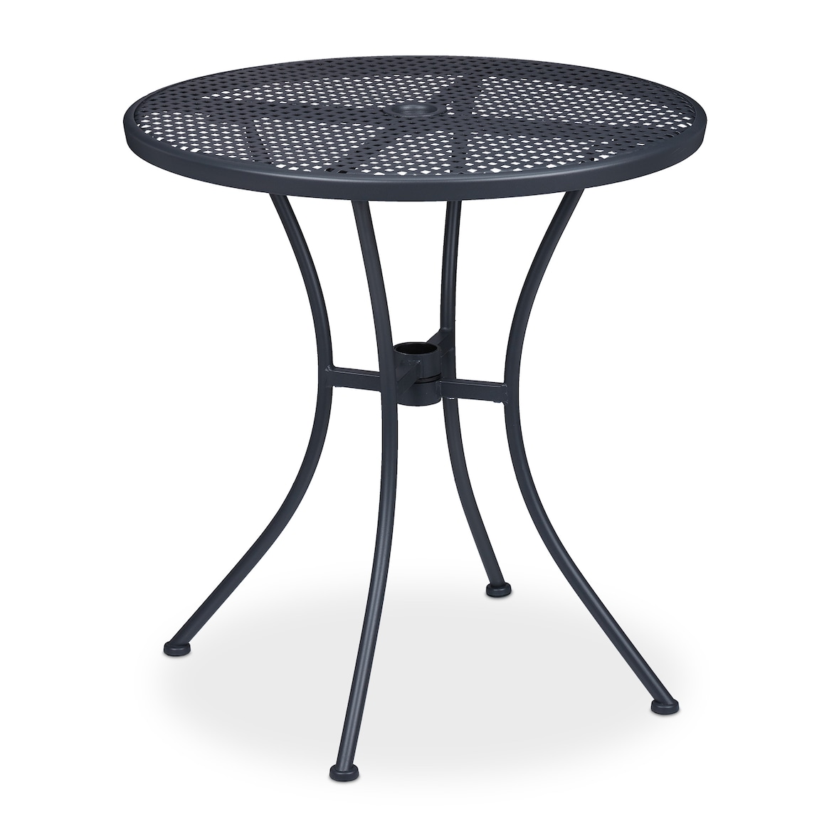 Relaxdays Gartentisch, mit Schirmloch, Gitter-Optik, wetterfest, Stahl, HxD: 72 x 70 cm, runder Balkontisch, anthrazit