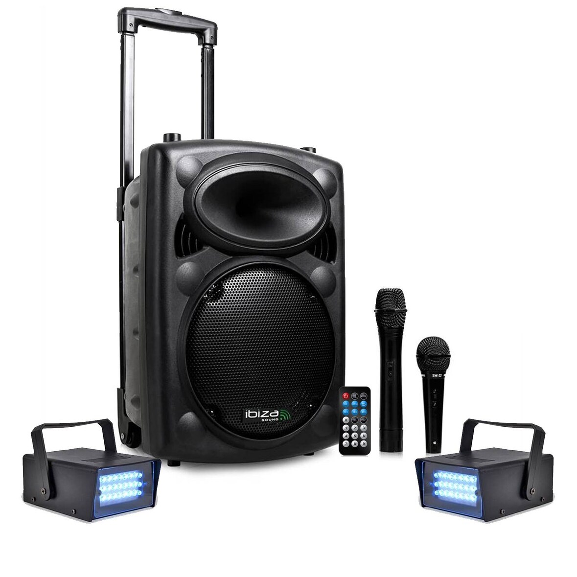 Enceinte Active DJ IBIZA PORT10VHF-BT Karaoké mobile 500W USB/MP3 + 2 Mini strobes Lytor SONO DJ PA FETE SOIREE