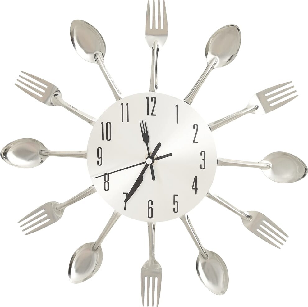 vidaXL Wanduhr mit Löffel und Gabel Design Silbern 31 cm Aluminium
