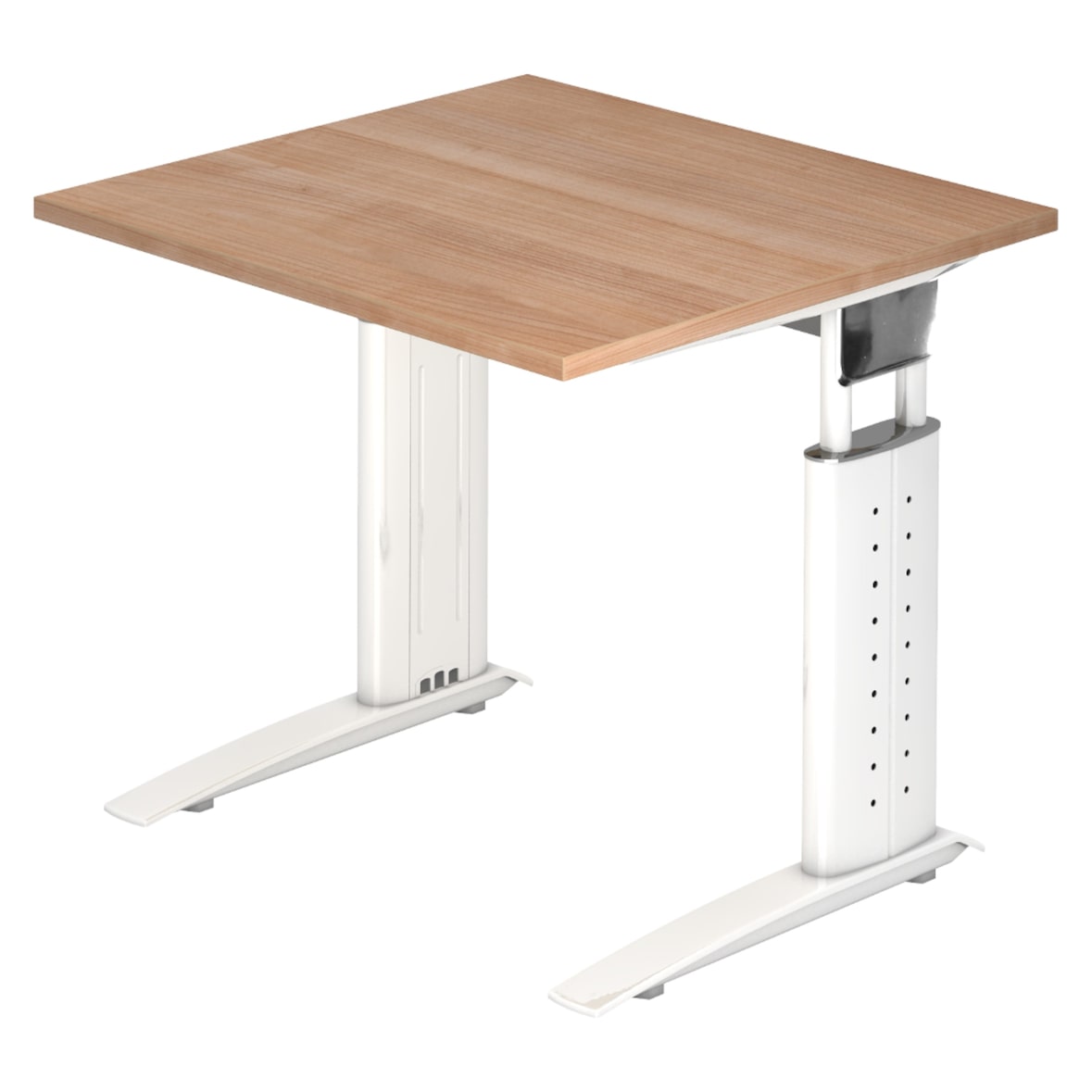 bümö höhenverstellbarer Schreibtisch U-Serie 80x80 Nussbaum, Gestell in weiß - PC Tisch klein für's Büro manuell höhenverstellbar, Computertisch