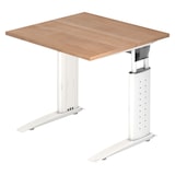 thumbnail of bümö höhenverstellbarer Schreibtisch U-Serie 80x80 Nussbaum, Gestell in weiß - PC Tisch klein für's Büro manuell höhenverstellbar, Computertisch