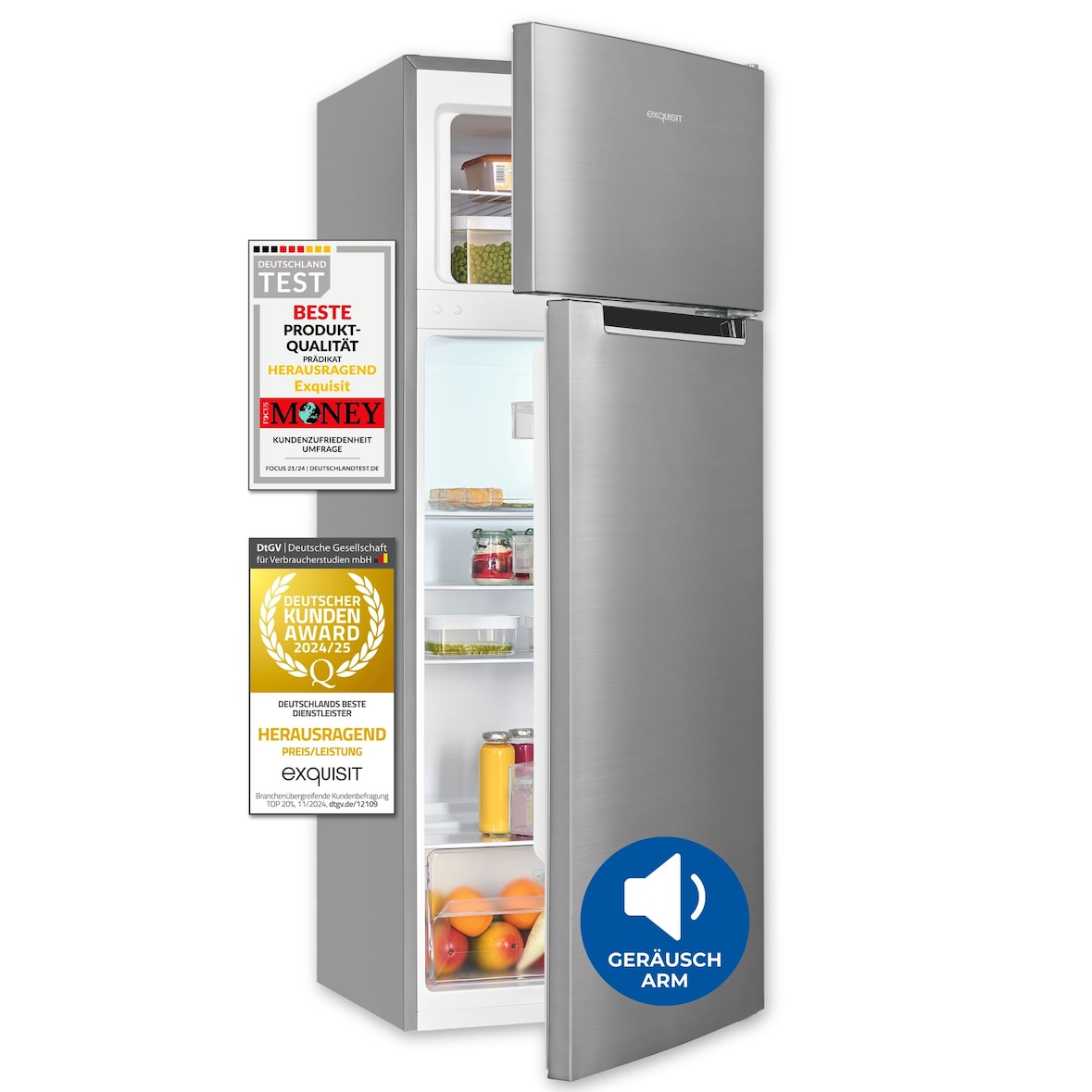 Exquisit Kühl-Gefrierkombination, Kühlschrank mit Gefrierfach, 4-Sterne-Gefrieren, 206 Liter, KGC5270-45-040E inoxlook