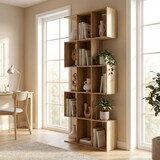 thumbnail of HOMCOM estantería de 5 niveles, biblioteca estrecha, librería en forma de S, para salón, dormitorio, estudio, oficina, 80x24x200 cm, roble