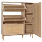 thumbnail of Rattan-Schuhkipper HWC-M37, Schuhregal Schuhschrank, 3 Kippfächer 2 Regalböden 127x120x24cm Holz Melamin ~ Eiche-Optik