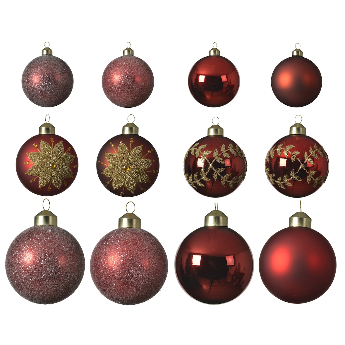 Christbaumkugel Weihnachtskugel Glas 3 Größen glänzend matt glitzernd rot 12St.