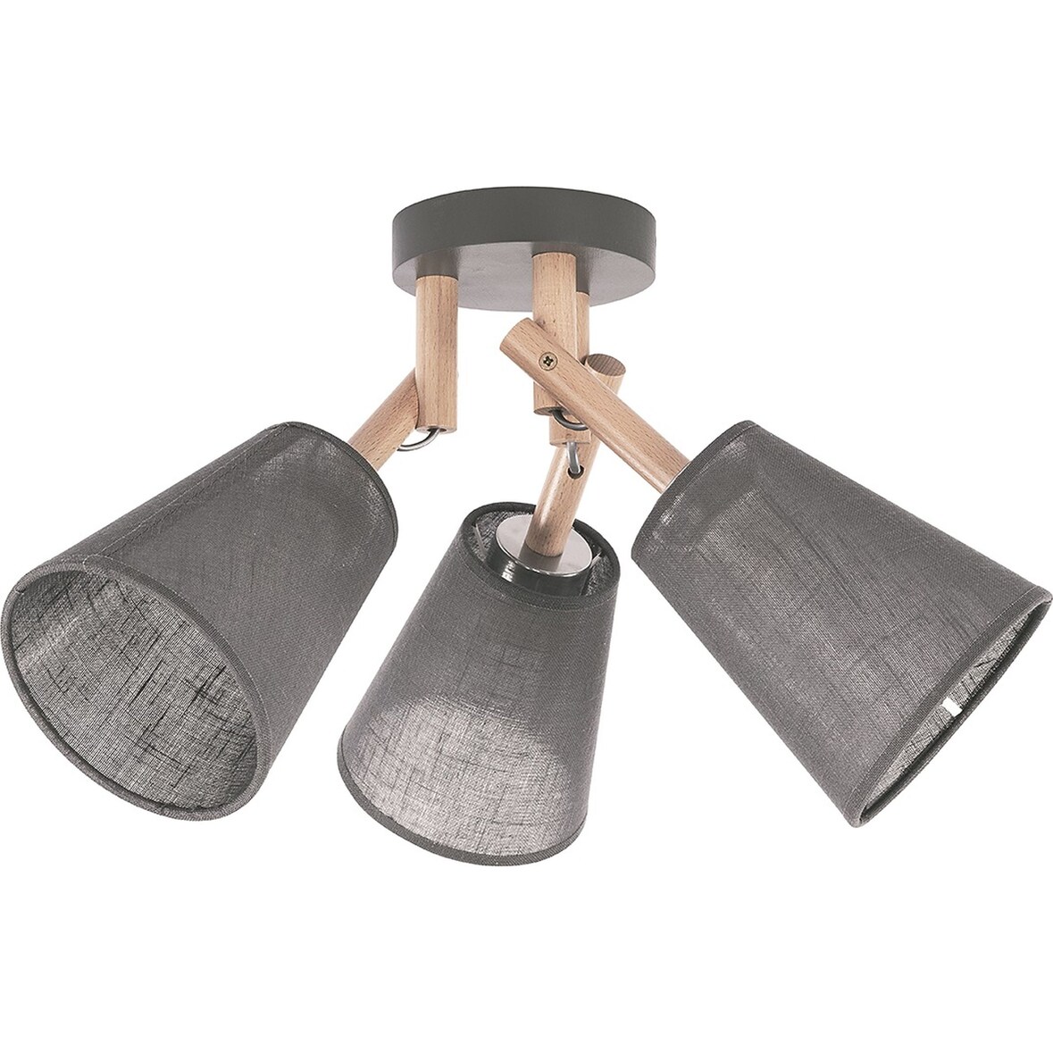 Licht-Erlebnisse Deckenleuchte VAIO Grau Creme L:42cm Trichter Schirm Stoff Holz 3-flammig Moderne Deckenlampe Flur Wohnzimmer, TK1/3/167