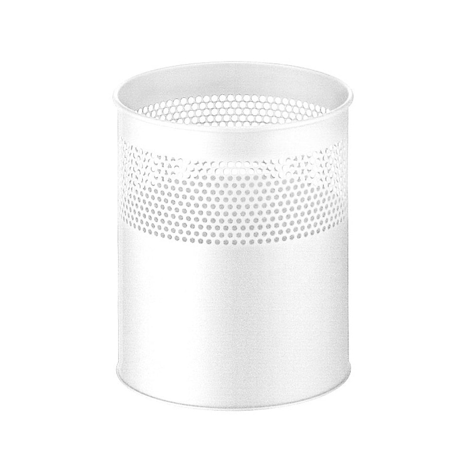 PROREGAL Runder halbperforierter Papierkorb aus Metall | 15 Liter, HxØ 32x26cm | Weiß